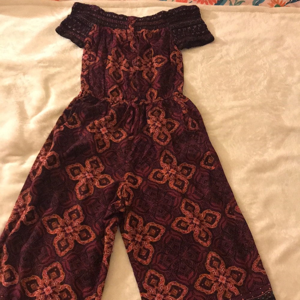 Orange Purple Burgundy Maroon Printed Off the Shoulder Cropped Romper Jumpsuit🧡